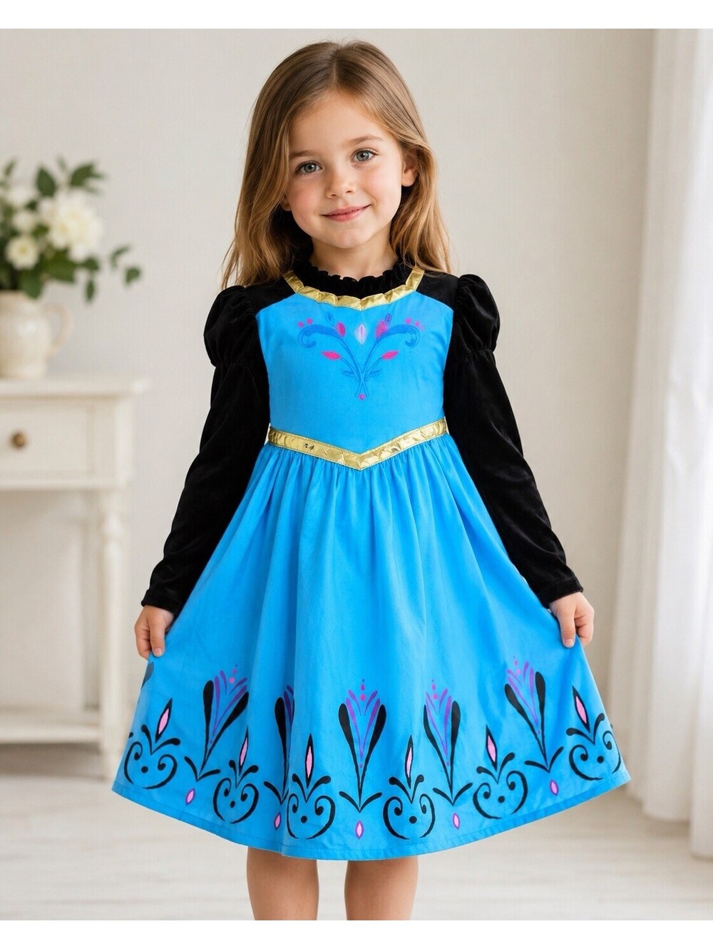 Disney Frozen Elsa Coronation Dress Costume Girls Size 120 (US 5-6) Blue Velvet